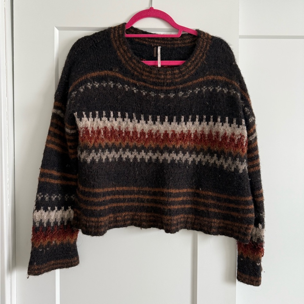 Free People Black and Brown Patterned Sweater